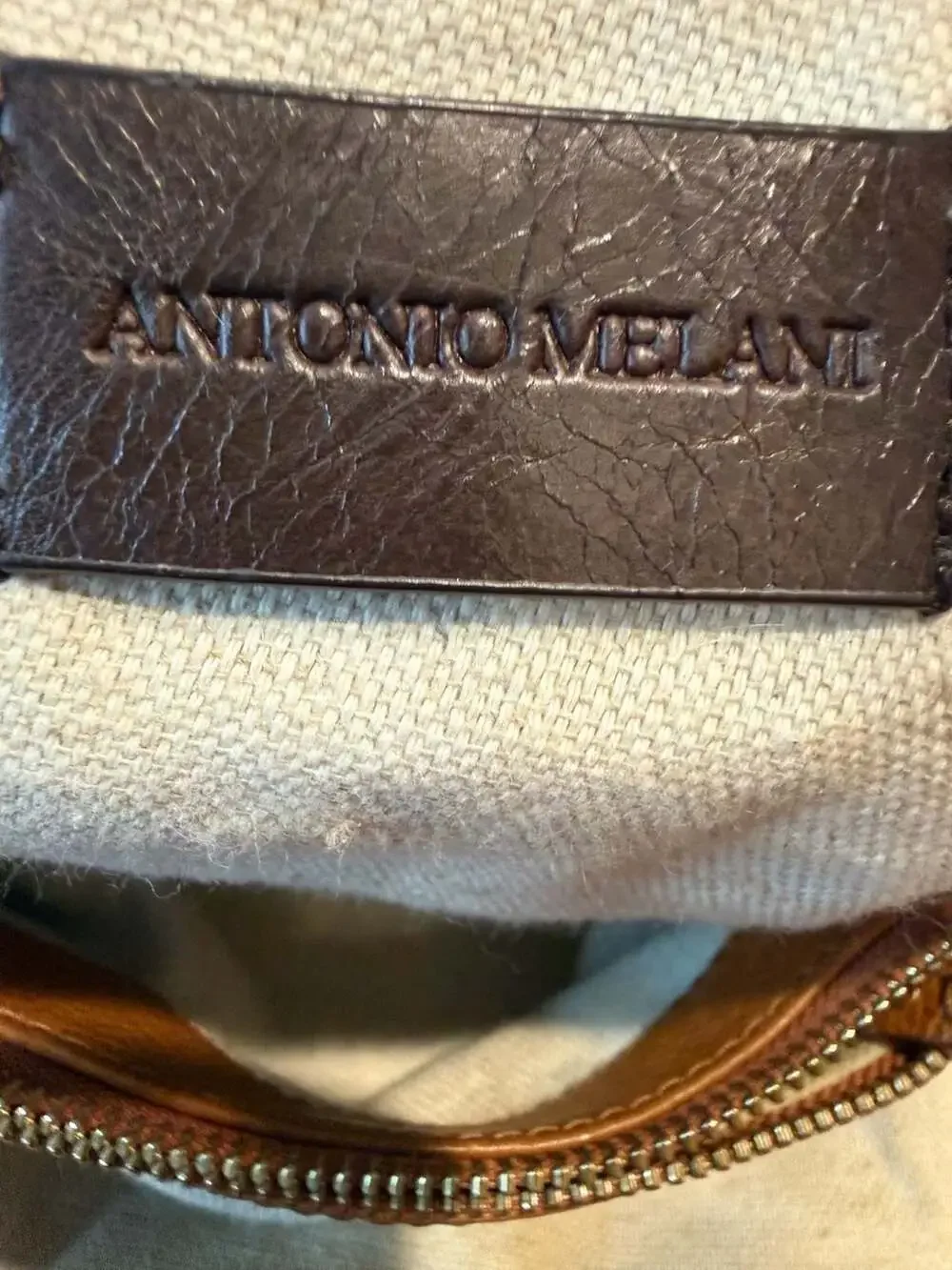 Antonio Melani Cognac Tan Leather Hobo Satchel Bag Gold Hardware Turn Lock